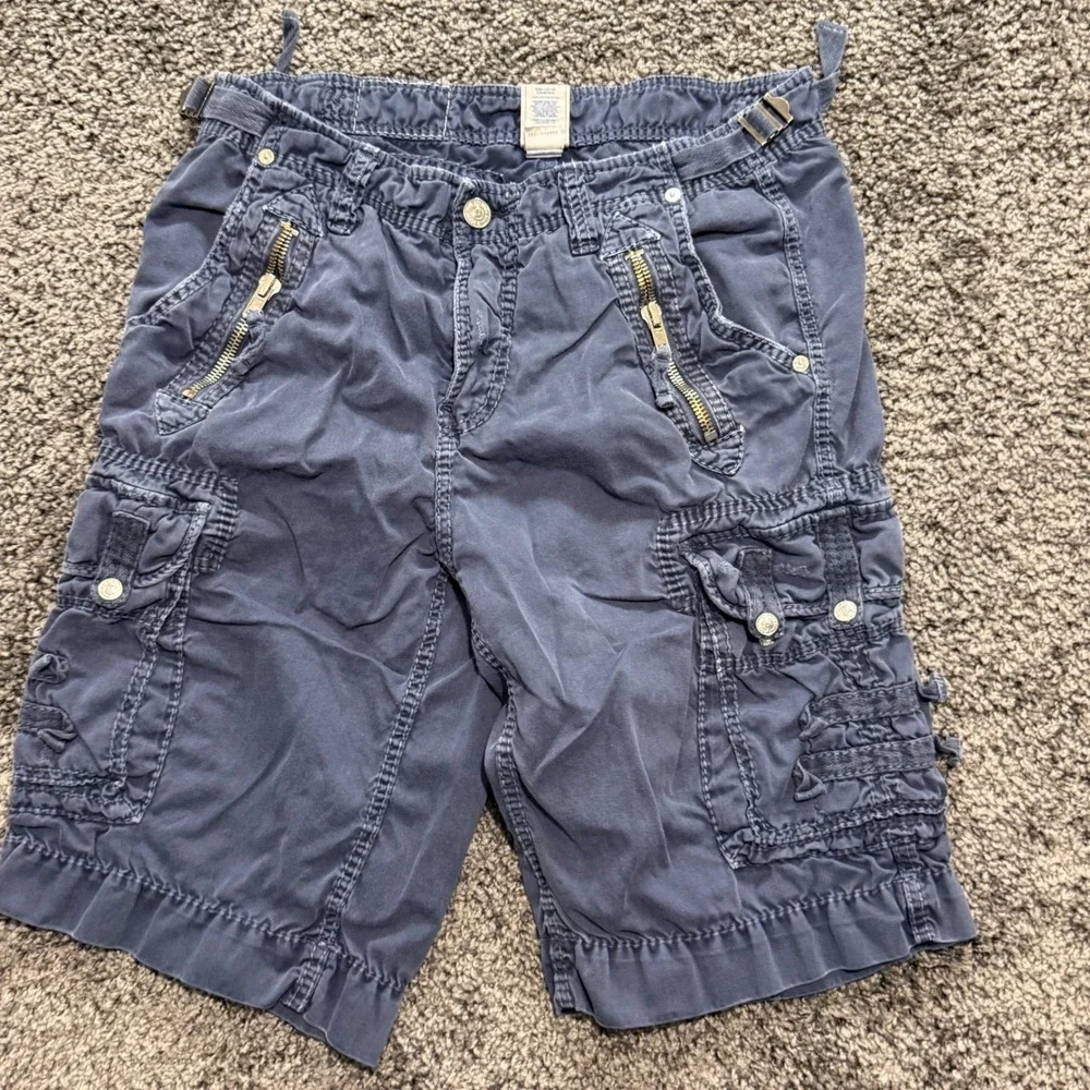Vintage True Religion Cargo Shorts Mens Blue Good Multi Pocket Utility Size 34